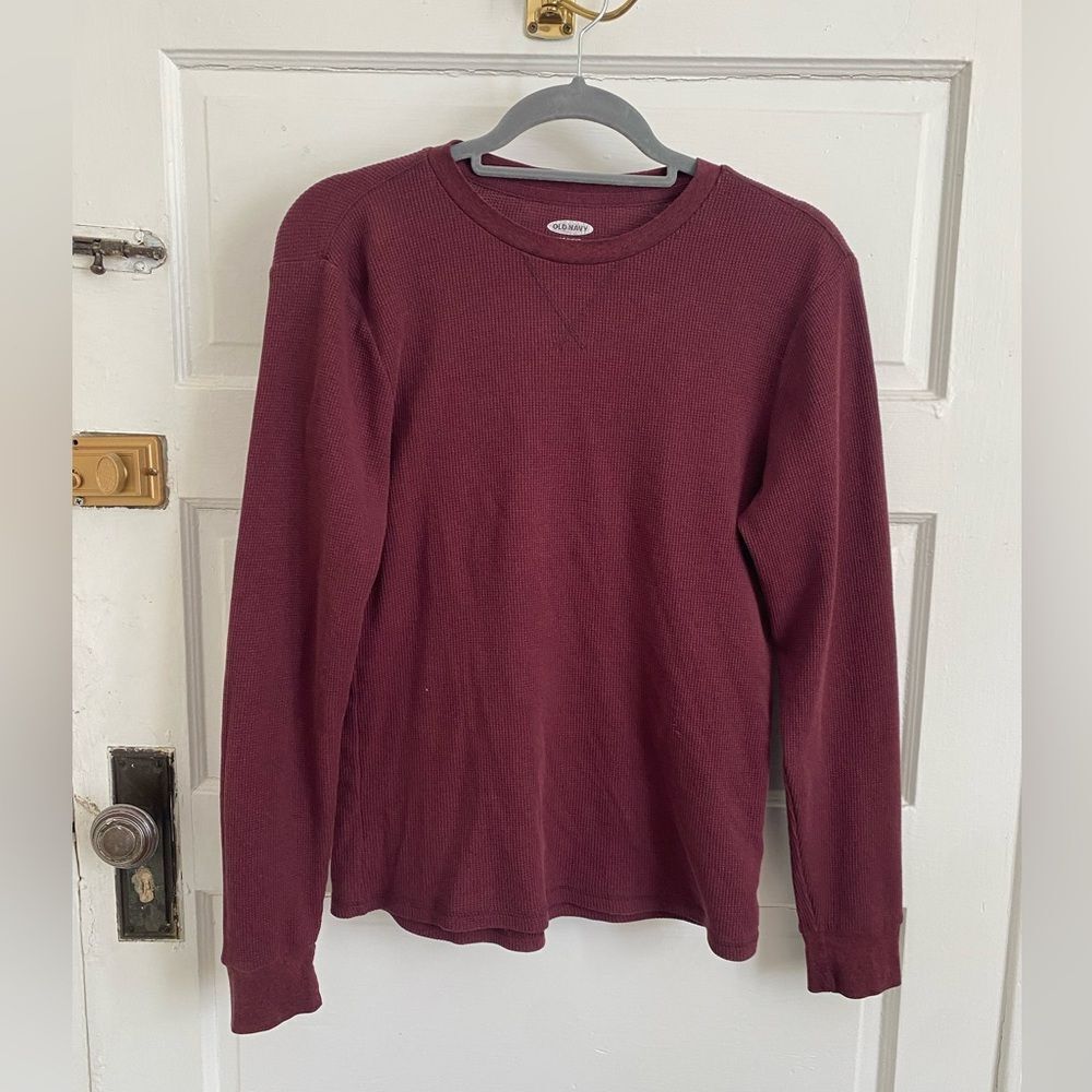 Old Navy Men's Burgundy Waffle Knit Long Sleeve Shirt Size Small